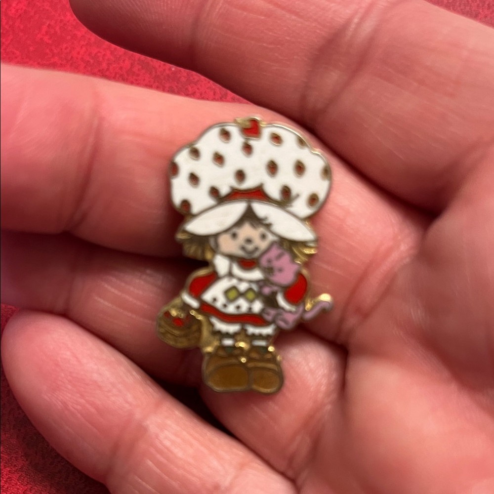 White & Red Strawberry Girl Enamel Brooch - Unbranded